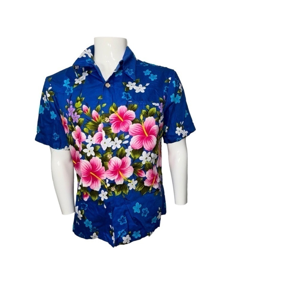 Vintage 60s Ui-Maikai Button Hibiscus Floral Vibrant Hawaiian Tropical Shirt